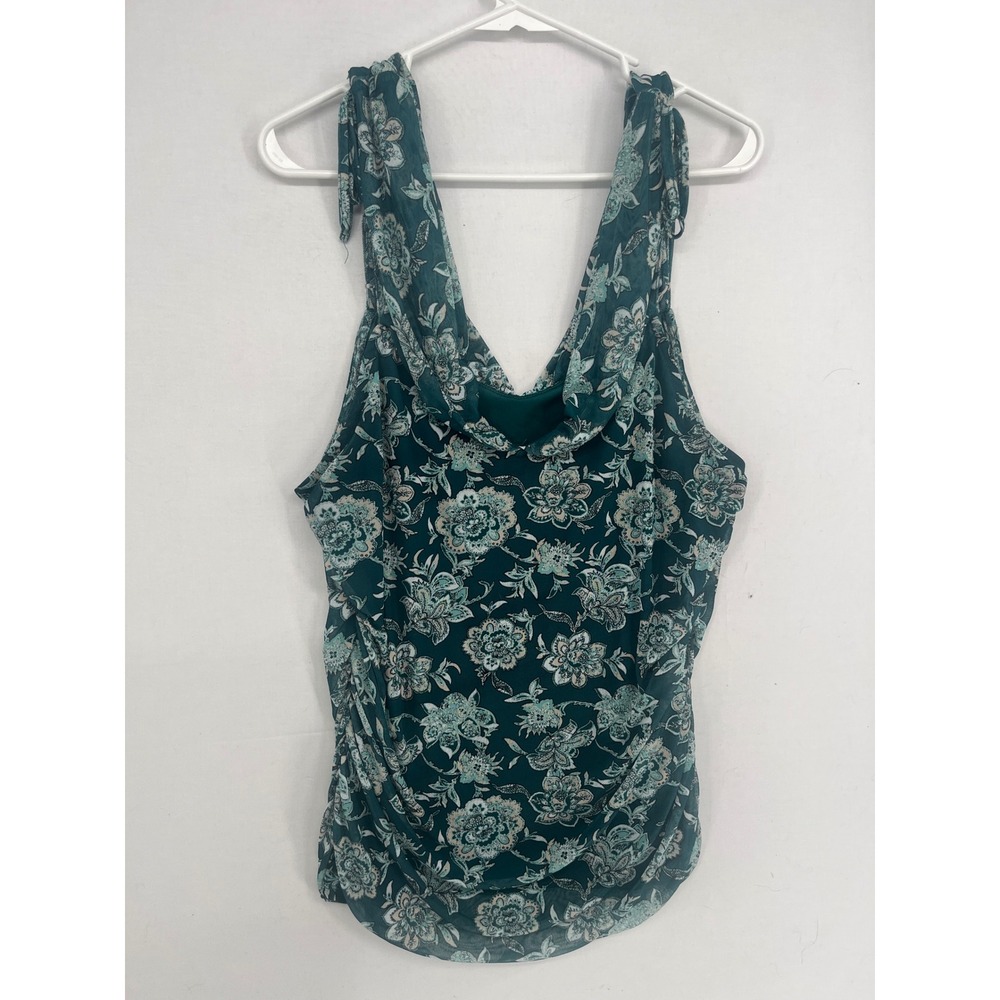 Maurices Teal Blue Floral Mesh Cowl Neck Ruched Sleeveless Top XL